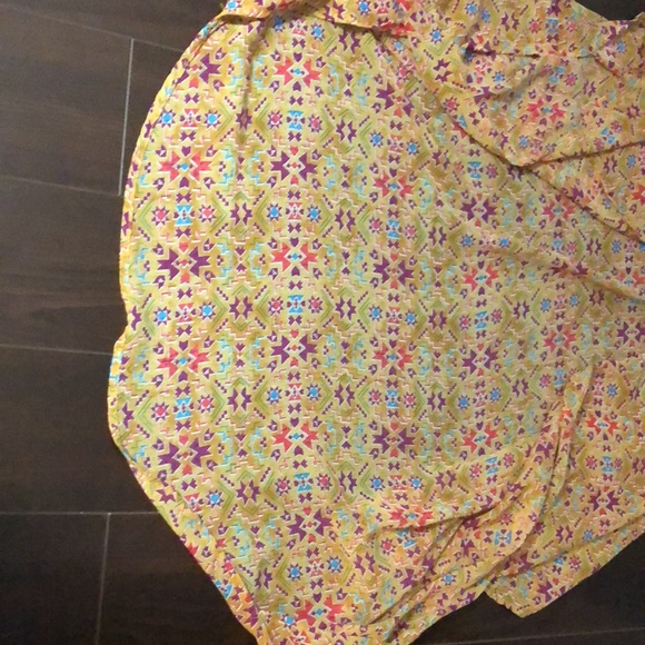 Xhilaration Yellow Multicolor Long Tunic Batsleeve Semi-Sheer Kimono Top XS - Picture 7 of 8